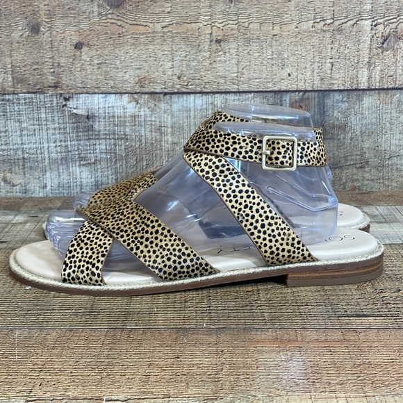 Sole Society Saden Strappy Sandals Women Size 10M Tan Black Cheetah Print Buckle - Picture 4 of 11